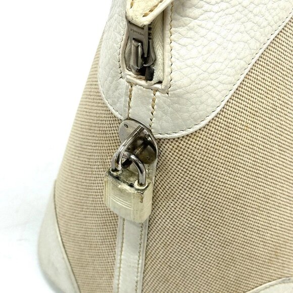 HERMES Bolide35 Bag Hand Bag Toile H / Leather White - Picture 9 of 16